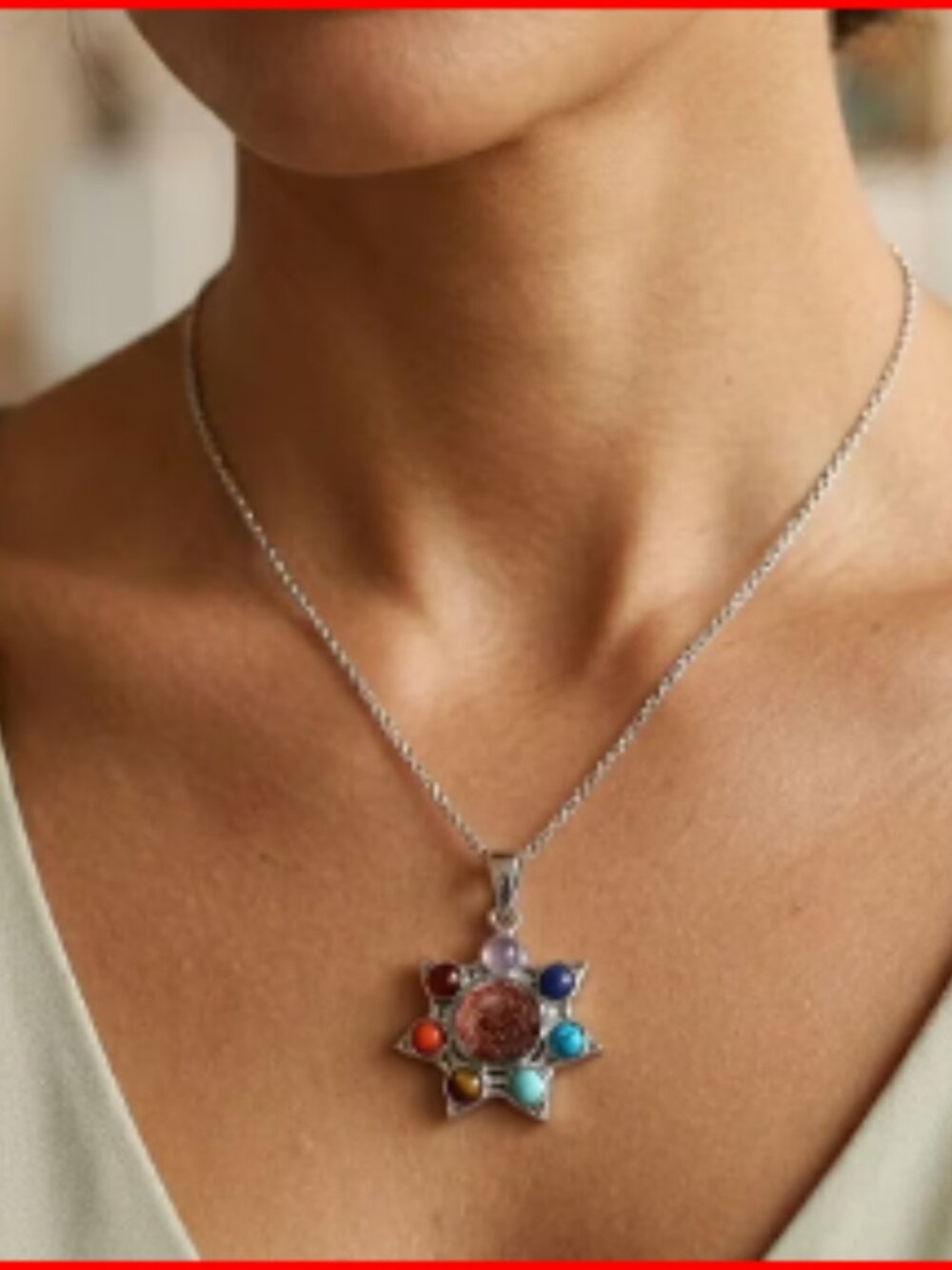 Beautiful Gold Sandstone and Multi Gemstone Pendant